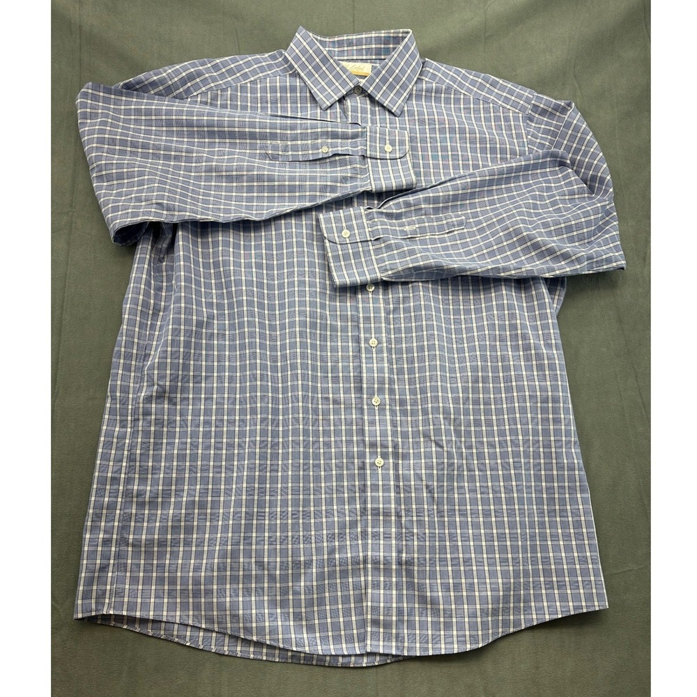 Roundtree &‎ Yorke Gold Label Blue Plaid Non Iron Cotton Shirt Mens 16.5 35